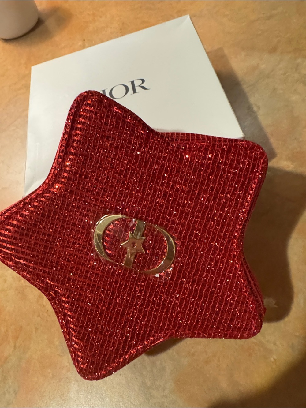 Dior Red Star Glitter Jewelry Pouch with Gold Logo